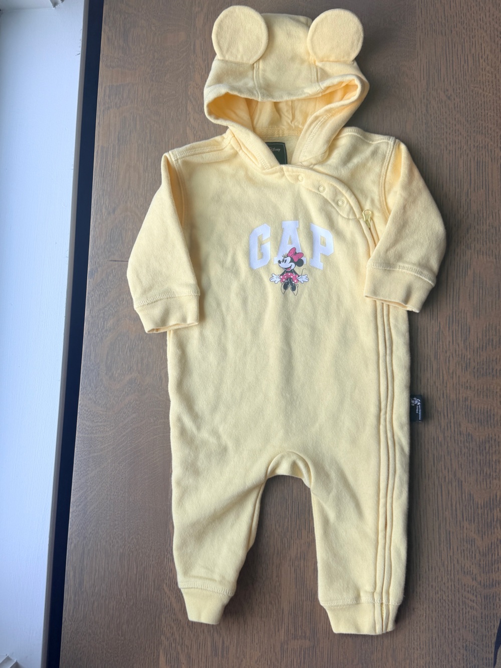 GAP x Disney Light Yellow Hooded Baby One-Piece with Minnie Mouse - Size 6-12M